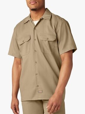 NWT Dickies Short Sleeve Twill Work Shirt in Khaki Tan